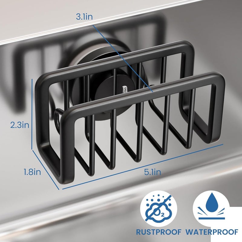 Taili Sponge Holder for Kitchen Sink with Strong Suction Cup, Removable Sponge Holder, Rustproof Aluminum Sink Caddy for Sponges, Dish Brush - Black - Image 3